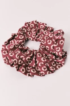 Elástico de cabelo estampado flores grená