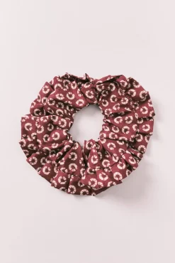 Elástico de cabelo estampado flores grená