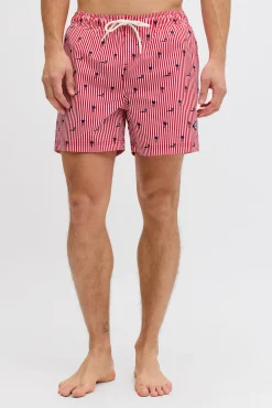 Fato de banho estampado às riscas com logo
