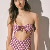 Fato de banho bandeau cut out estampado geométrico