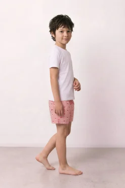 Fato de banho de criança estampado às riscas e caranguejos
