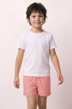 Fato de banho de criança estampado às riscas e caranguejos