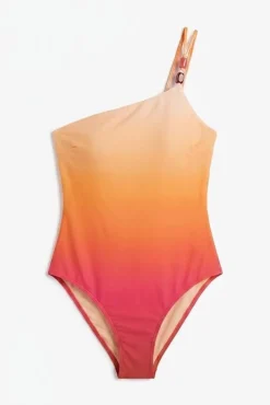 Fato de banho moldador decote assimétrico estampado laranja