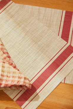 Individual de mesa antimanchas trançado às riscas vermelhas Pla 30x45