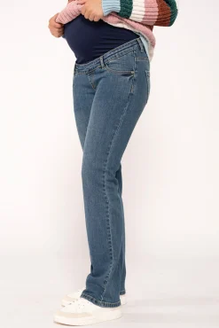 Jeans pré-mamã retas barriga alta