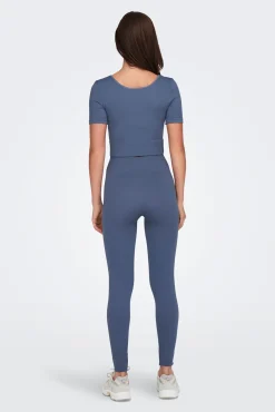 Legging canelada azul sem costura