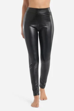 Leggings longas com efeito de couro para mulher