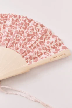 Leque estampado de bolinhas rosa