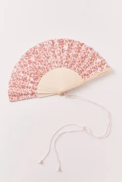 Leque estampado de bolinhas rosa