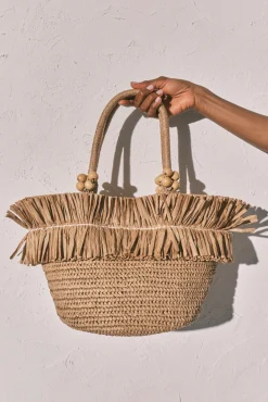 Mala cesto média em ráfia natural