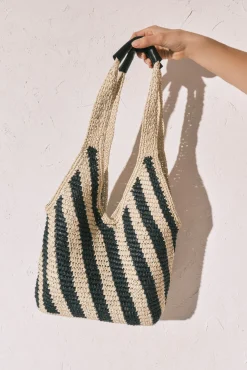 Mala grande em ráfia estampado riscas