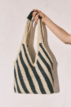 Mala grande em ráfia estampado riscas