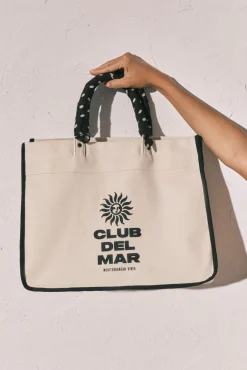 Mala grande estampada em lona bege