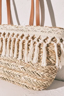 Mala média cesto de ráfia e crochet