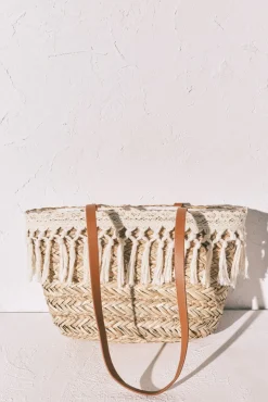 Mala média cesto de ráfia e crochet