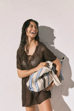 Mala tote bag de praia estampada às riscas