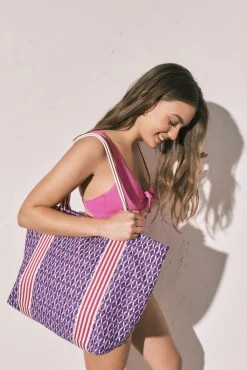 Mala tote bag de praia estampada às riscas