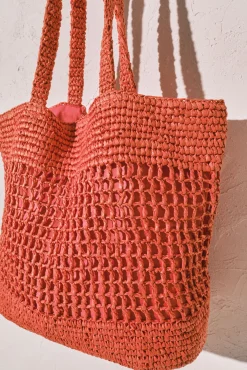 Mala tote grande em ráfia laranja