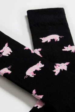 Meias altas estampado de porquinhos em algodão orgânico