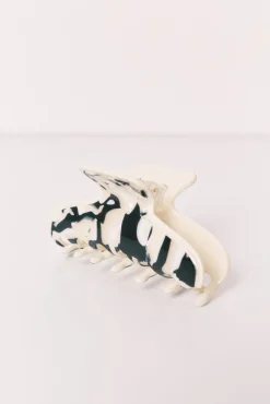 Mola de cabelo em madrepérola branco e preto
