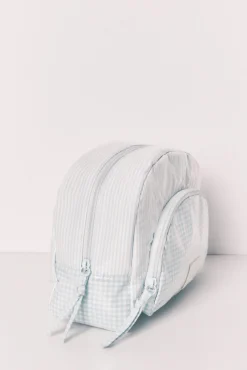 Nécessaire acolchoado de quadrados e riscas verde