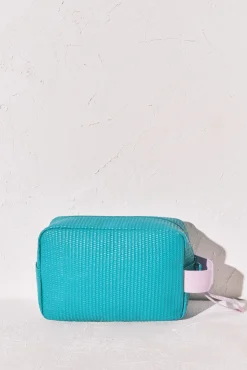 Necessaire emborrachado textura ráfia azul
