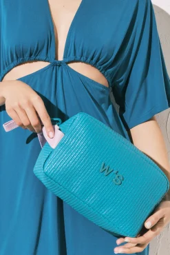 Necessaire emborrachado textura ráfia azul