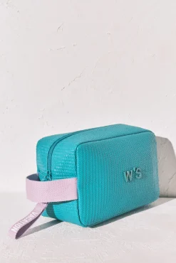 Necessaire emborrachado textura ráfia azul