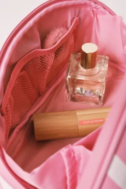Necessaire média de riscas rosa