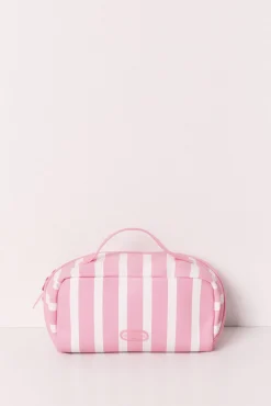 Necessaire média de riscas rosa
