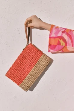 Necessaire média em ráfia bicolor