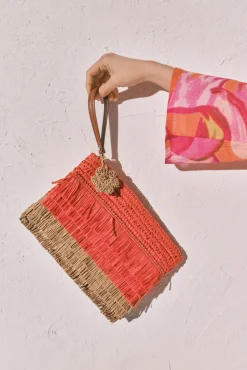 Necessaire média em ráfia bicolor