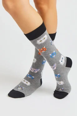 Organic cotton knee-high socks with cats
