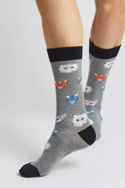 Organic cotton knee-high socks with cats