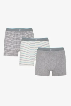 Pack 3 boxers em algodão cinza estampados