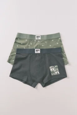 Pack de 2 cuecas boxers estampado de palmeiras em algodão