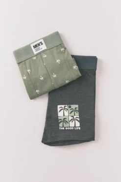 Pack de 2 cuecas boxers estampado de palmeiras em algodão