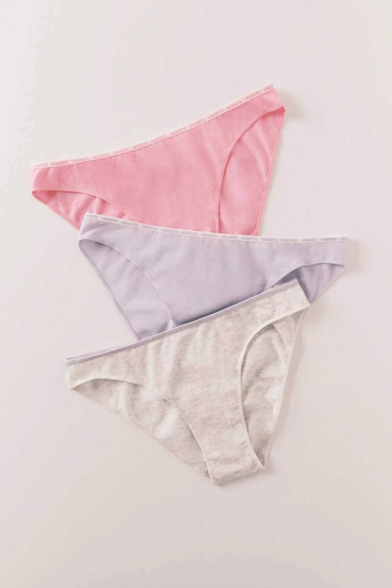 Pack 3 cuecas clássicas em algodão rosa, cinzento e azul