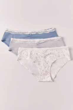 Pack 3 cuecas largas em algodão com renda de flores