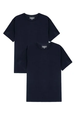 Pacote de 2 camisetas elásticas de gola caixa em algodão orgânico azul marinho