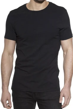 Pacote de 2 camisetas elásticas gola caixa de algodão orgânico com gola redonda