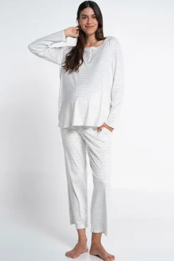 Pacote de pijama de pré-mamã em velour listrado