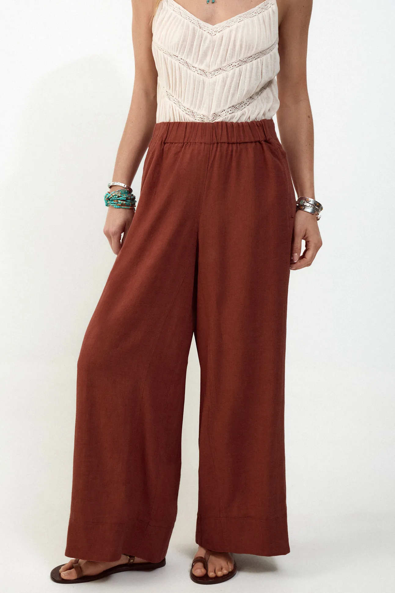 Pantalón ancho de lino lavado