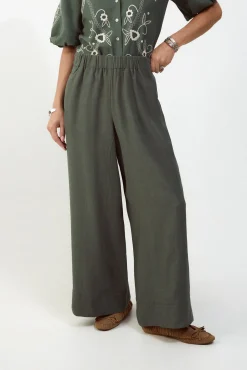 Pantalón ancho de lino lavado