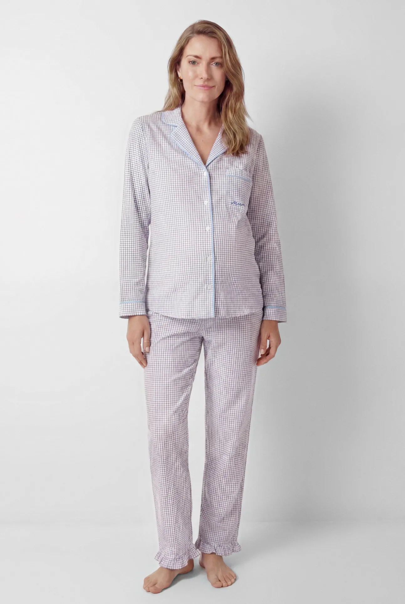 Pijama camiseiro maternity estampado vichy