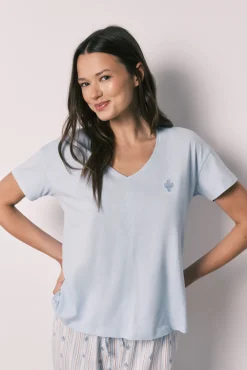 Pijama capri em algodão azul