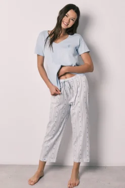 Pijama capri em algodão azul