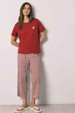Pijama capri em algodão de riscas Snoopy