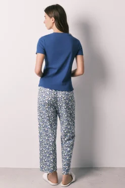 Pijama capri em algodão estampado azul