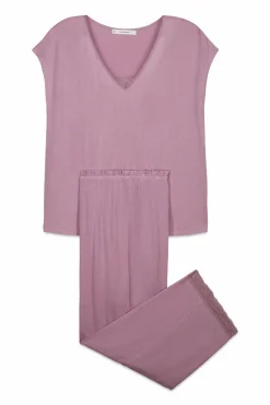 Pijama Capri toque suave em viscose rosa